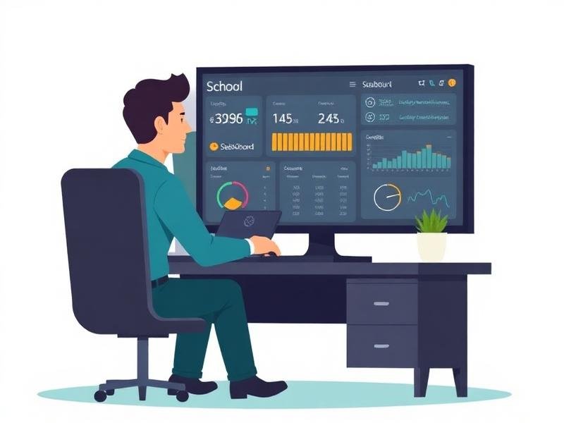 School administrator viewing student verification dashboard and analytics